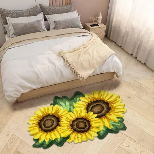 Vista 8 de USTIDE Tapete de área de girasol, tapete de flores amarillas, bonito tapete para baño y cocina, tapete hecho a mano, lavable, floral