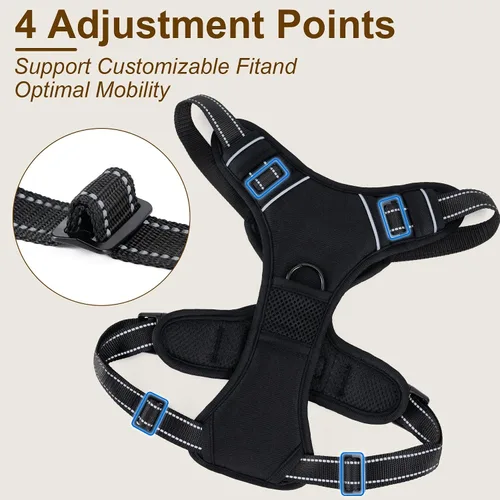 Vista 4 de Arnés para perro sin tirones, chaleco ajustable reflectante con clip frontal para mascotas con asa de fácil control para perros medianos y grandes