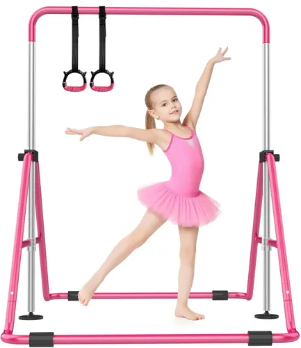 Vista 9 de SHIWEI Barra de gimnasia para niños, barra de gimnasia plegable con 5 alturas ajustables, equipo de entrenamiento expandible para interiores