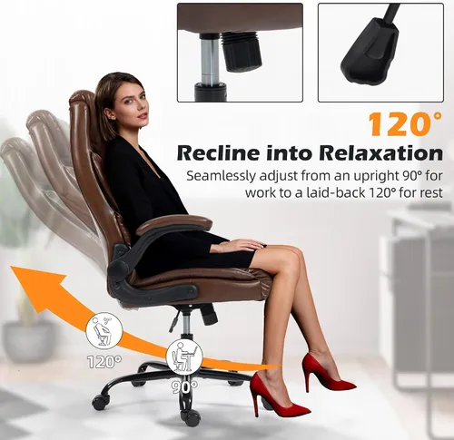 Vista 5 de Silla de oficina – Silla ergonómica de escritorio para computadora con respaldo alto con función mecedora y soporte lumbar, silla ejecutiva cómoda