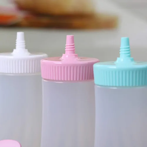Vista 4 de Cabilock Botellas dispensadoras de salsa para salsa de tomate y aderezo, botellas transparentes de condimentos, diseño fácil de verter para Blanco