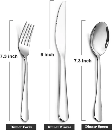 Vista 2 de SANTUO Juego de cubiertos de acero inoxidable de 12 piezas para cena, incluye 4 cuchillos de cena, 4 tenedores de cena, 4 cucharas de cena, juego