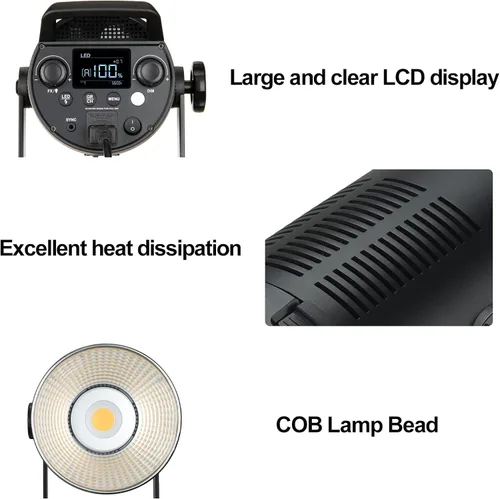 Vista 8 de Godox FV150 - Luz LED flash de 150 W 2.4G, sincronización de alta velocidad 1/8000s, CRI96+, TCLI 96+, 12000LUX, 5600 K ± 200 K, 8 modos de efectos