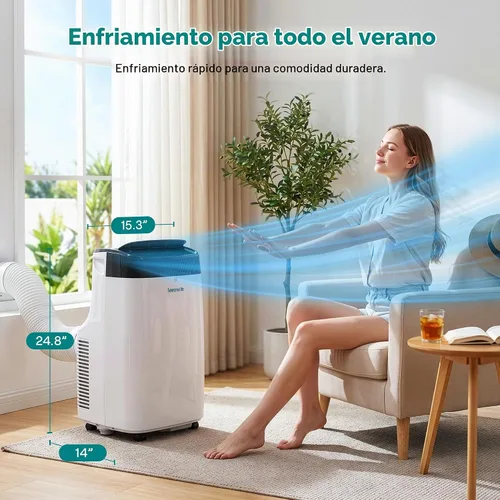 Vista 2 de SereneLife Aire acondicionado portátil, deshumidificador y ventilador Motor dual 3 en 1 8,000 BTU AC con rango de temperatura de 64 °F a 90 °F