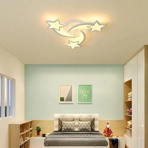 Vista 5 de Lámpara de techo LED moderna, lámpara de techo empotrada en forma de estrella de 45 W, 3 cabezales, control remoto regulable cerca de lámparas