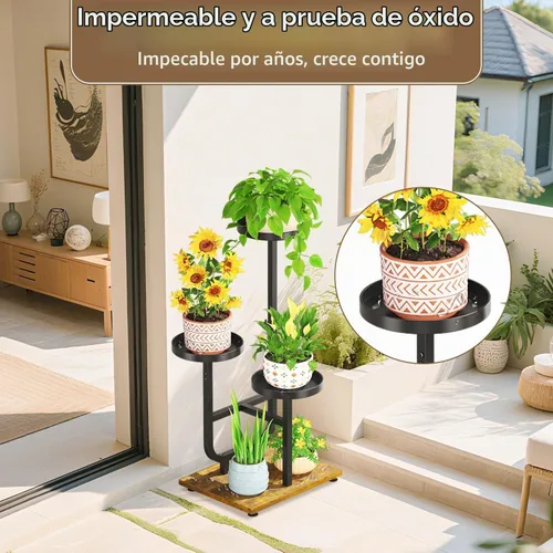 Vista 5 de LASZOLA - Estante alto para plantas para esquina interior, 3 niveles de metal, color negro 2-Negro clásico