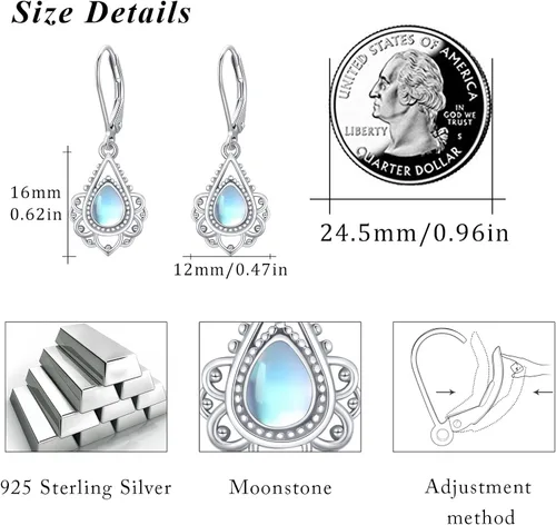 Vista 4 de OHAYOO Aretes de loto de piedra lunar para mujer, plata de ley 925, diseño de flor de loto, aretes colgantes para citas, regalos de joyería