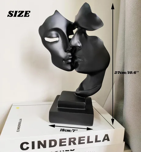 Vista 3 de Escultura de beso para parejas, adornos de estatua de resina de pensador negro, figura de arte abstracto de silencio es dorado, esculturas