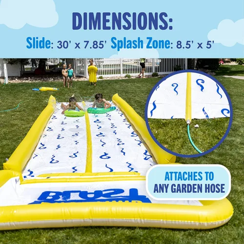 Vista 2 de BACKYARD BLAST - Tobogán acuático de 30 pies con parachoques y piscina, 2 jinetes inflables y bomba de aire manual - Fácil de instalar - Extra