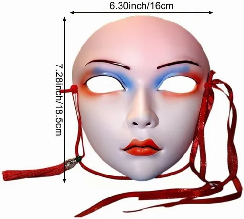 Vista 7 de Máscara de estilo antiguo para mujer, máscara japonesa Kabuki Kitsune, máscaras de cosplay pintadas a mano para mascarada