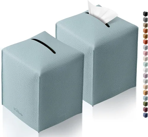 Vista 31 de Funda cuadrada para caja de pañuelos de piel sintética moderna para decoración creativa, paquete de 2, ideal para baños, oficina, coche, mesita