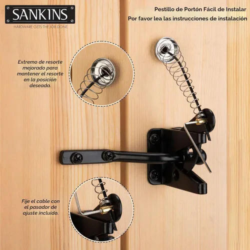 Vista 4 de Pestillo de puerta de bloqueo automático para valla de madera con tirador
