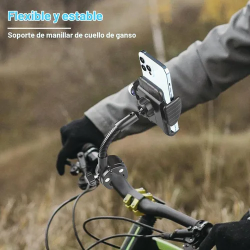 Vista 2 de Soporte de teléfono para cochecito de bebé, soporte de teléfono flexible para bicicleta, scooter, bicicleta de ejercicio, cinta de correr