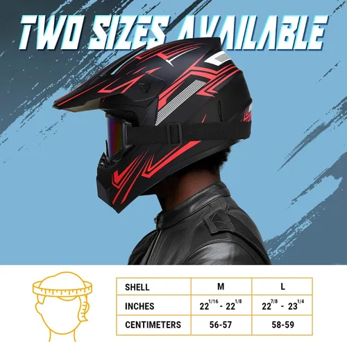 Vista 6 de Oryxearth Casco de Dirt Bike con certificado DOT, casco de motocicleta todoterreno para adultos con gafas, guantes y máscara con tamaño M/L