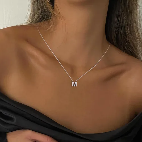 Vista 25 de Collares con iniciales para mujer, delicado collar de letra plateada con nombre personalizado con monograma, collar simple y lindo con inicial