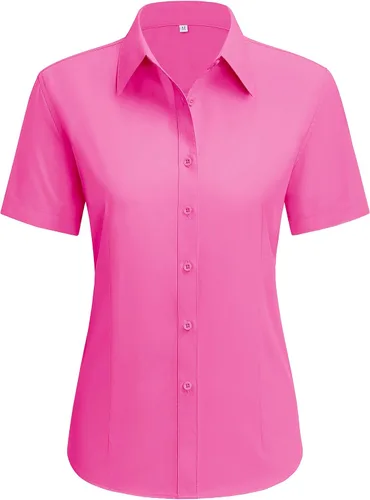 Vista 20 de siliteelon Camisas de vestir para mujer, de manga corta, de algodón, camisa con botones abajo, camisa básica con botones arriba, camisas con cuello
