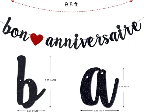 Vista 2 de Bon Anniversary Banner Cumpleaños Aniversario Fiesta Banderines Guirnalda Feliz Cumpleaños Fiesta Suministros / Tema Francés Celebrar Decoraciones