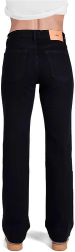 Vista 4 de Pantalones clásicos de mezclilla de tiro medio y corte recto para mujer Negro