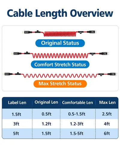 Vista 6 de AGVEE - Cable USB-C a Lightning en espiral de 1.5 pies [certificado MFI] Carplay Cable de transferencia de datos de cargador rápido PD de 30 W