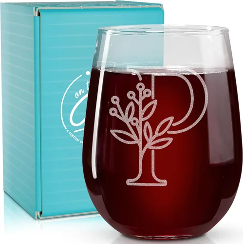 Vista 15 de On The Rox Drinks Regalos con monograma para mujeres y hombres – Letra A-Z inicial grabada monograma sin tallo, copa de vino – Regalos de vino