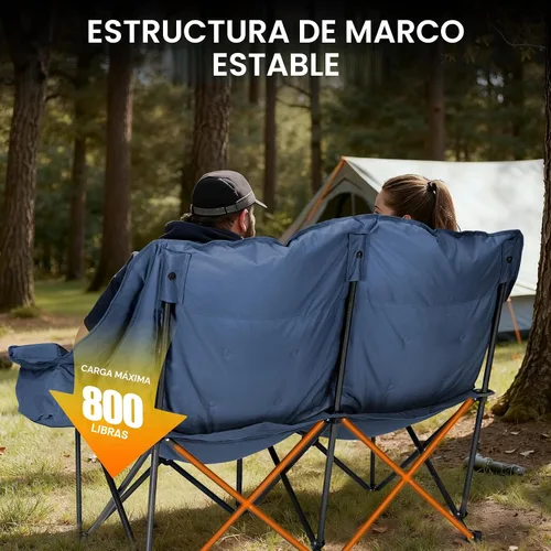 Vista 7 de Huskfirm - Silla de camping doble acolchada con respaldo alto para 2 personas, color azul