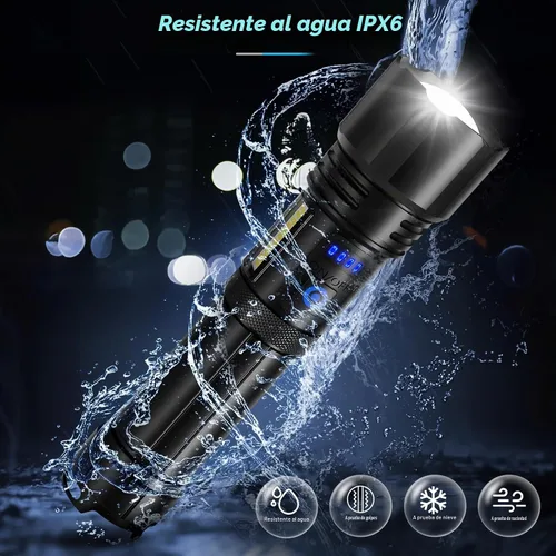 Vista 6 de Sigoobal Linterna LED recargable de alto lúmenes, 99,000 LM, linterna potente súper brillante, luces de flash de alta potencia, linternas de mano