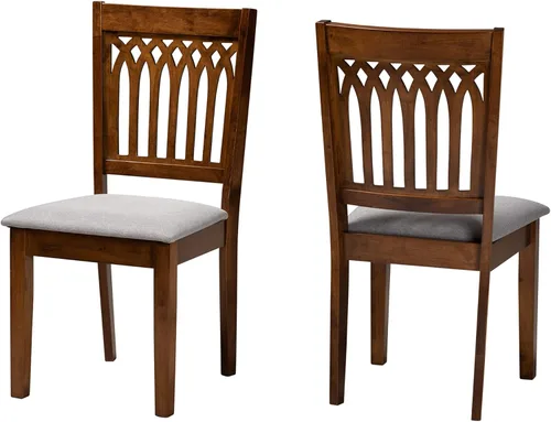 Vista 11 de Baxton Studio Genesis - Juego de 2 sillas de comedor, beige/marrón oscuro