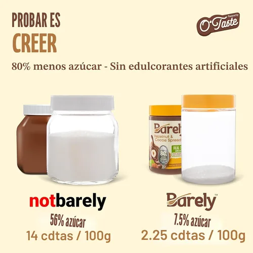 Vista 6 de Barely Crema de cacao con avellana, bajo en azúcar, vegano y keto Real sugar micromilled 10x sweeter — just 3.2g sugar per serving. Vegan