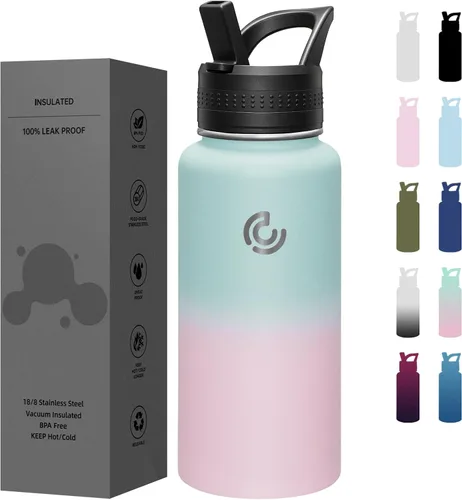 Vista 45 de COKTIK Botella de agua deportiva de 22 onzas, botella de agua de acero inoxidable para aislamiento térmico, botella de viaje reutilizable