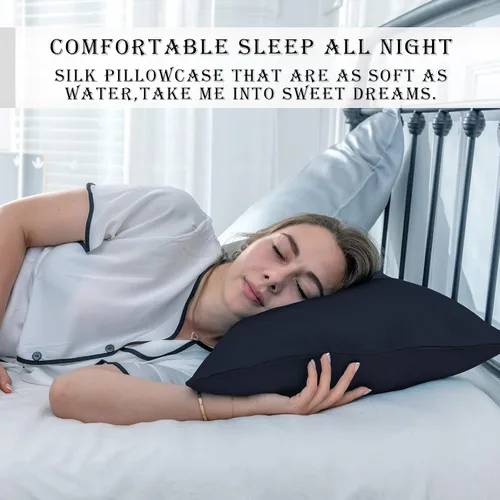 Vista 109 de Funda de almohada de seda para cabello y piel, suave, transpirable y sedosa, juego de fundas de almohada 100% tamaño estándar de 2 piezas, fundas