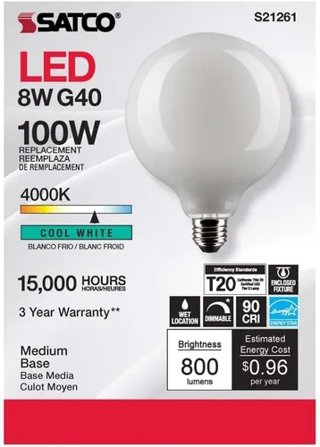 Vista 4 de Satco S21261 8G40/WH/LED/E26/940/120V - Paquete de 6