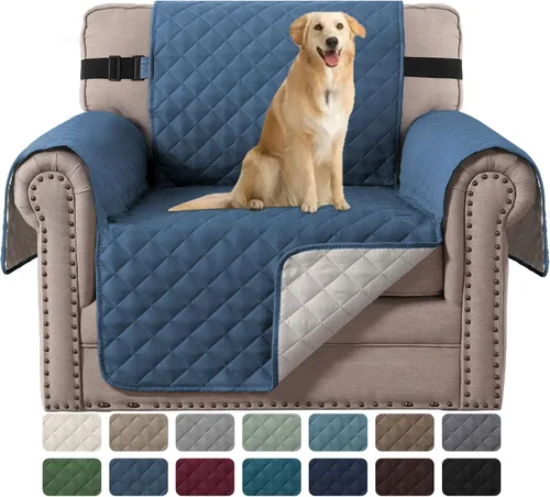Vista 11 de H.VERSAILTEX Funda de sofá resistente al agua para sofá de 3 cojines, reversible, protector de muebles acolchado con correa elástica, funda de sofá