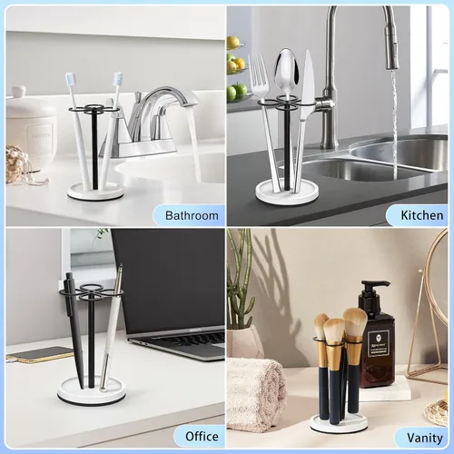Vista 6 de Luxspire Soporte para cepillos de dientes, organizador de cepillos de dientes de acero inoxidable con base de tierra de diatomeas, soporte