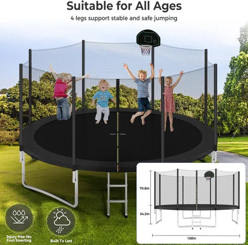 Vista 2 de Lyromix Trampolín mejorado con luces, trampolín grande para exteriores con aspersor, aro de baloncesto y red, capacidad para 5-8 niños y adultos