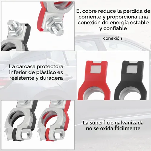 Vista 4 de 2 terminales de batería de automóvil compatibles con Nissan Altima Maxima, conectores de terminal de batería de cobre para extremos de cable de 2