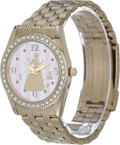 Vista 4 de Disney Reloj de cuarzo analógico redondo brillante para adultos, Oro, Reloj de cuarzo