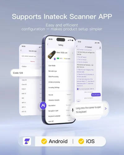 Vista 7 de Inateck Escáner de Código de Barras Inalámbrico, Escáner de Código de Barras Bluetooth Portátil con Pantalla, Escáner de Código de Barras 1D 2D QR