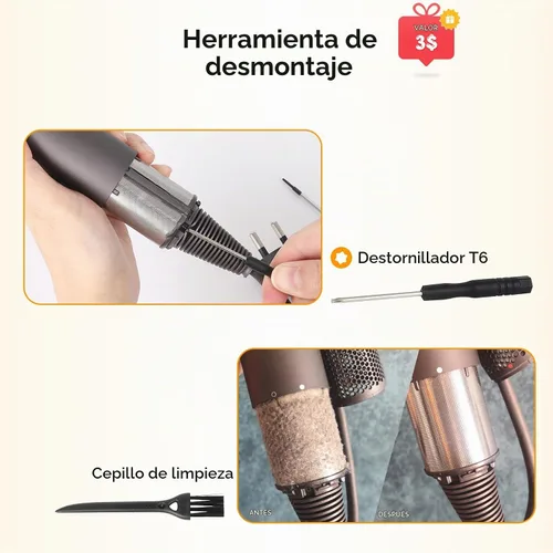 Vista 5 de Filtro magnético para secador de pelo + filtro interior compatible con Dyson Supersonic Negro