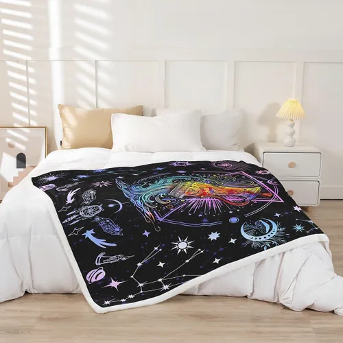 Vista 2 de Manfei Acuario - Manta de astrología trippy para niños y niñas, decoración de habitación de doce constelaciones, manta de forro polar suave