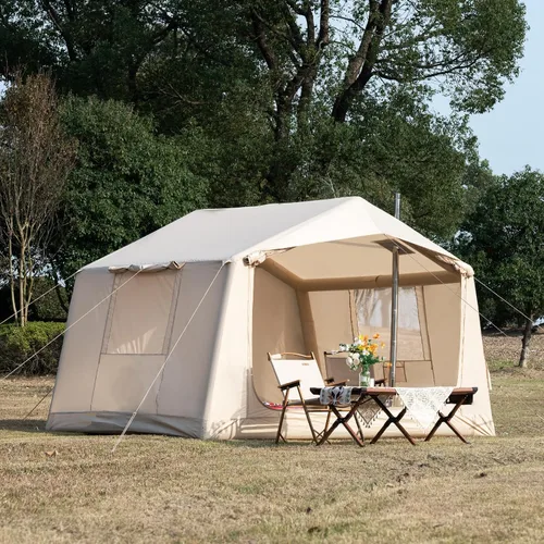 Vista 9 de Inflatable Camping Tent with Hand Pump Waterproof Outdoor Blow up Tent 2-8 Person Oxford 4 Season Glamping Air Tent Cabin House with Mesh Windows &