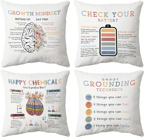 Vista 7 de huester Book Floral Mental Health Pillow Cover 18x18, Positive Affirmations Awareness Motivational Decorative Throw Pillow Cover Pillowcases for