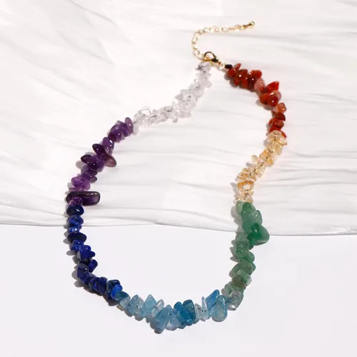 Vista 5 de Jewever Gargantilla de 7 chakras para mujer, cristales reales de Reiki y piedras curativas, buena suerte, equilibrio, meditación, yoga, joyería
