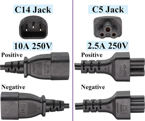 Vista 6 de Paquete de 2 cables de CA C14 a C5, 10A 125V IEC adaptador de corriente macho a hembra de 3 polos, convertidor de CA C5 a C14 para convertidor