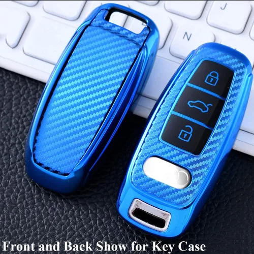 Vista 4 de SANRILY Funda para llavero Audi 2018-2019, carcasa de TPU suave de protección completa compatible con Audi A8 A7 A6 A6L C8 Q8 2020 con control Azul