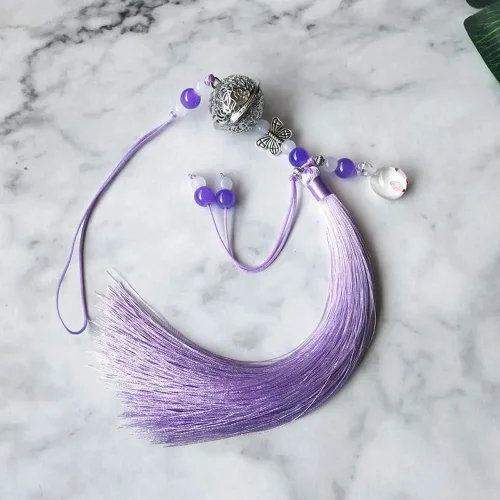 Vista 7 de Mo Dao Zu Shi Colgantes con borlas, Chen Qing Ling Cosplay Prop borla ornamento llavero demoníaco largo campana borla cintura colgado bolsa colgante