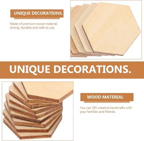 Vista 6 de MAGICLULU 100 piezas de madera sin terminar hexágono hexágono de madera sin acabar, rebanadas de madera sin terminar para proyectos de manualidades