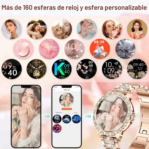 Vista 7 de Relojes Inteligentes para Mujeres (Hacer/Contestar Llamadas) con Diamante: 1.32" Reloj Rastreador de Fitness para FC/Presión Arterial/SpO2/Monitor