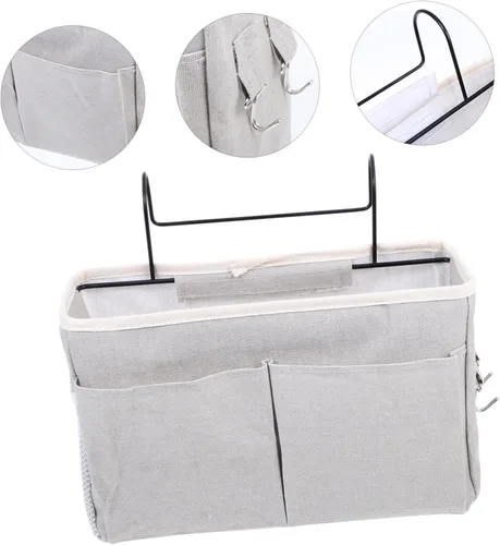 Vista 6 de Práctica cesta de almacenamiento colgante para mesita de noche, multiusos, bolsillos para dormitorio, litera, loft, dormitorio universitario, rieles