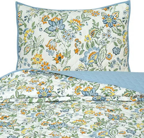 Vista 7 de ROYALE LINENS Juego de edredón de 2 piezas de tamaño individual – Suave y ligero 100% microfibra acolchada – Colcha estampada – Edredón acolchado