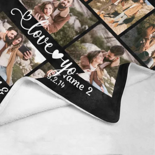 Vista 5 de HUGLAZY Manta personalizada para amantes con texto fotográfico, manta de collage de imágenes personalizada para regalo del día de San Valentín